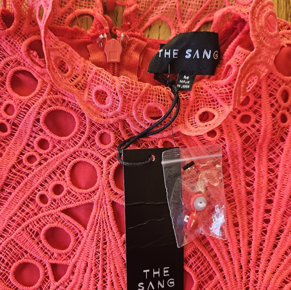 The Sang Elegant Salmon Or Orange Lace Dress Sz M NWT See Pictures For Details - Picture 11 of 12